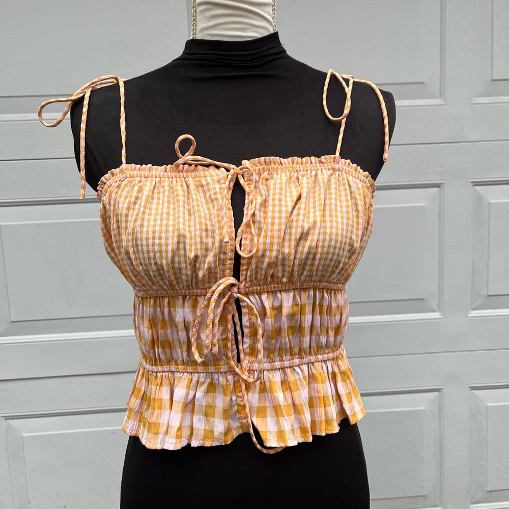 Orange Plaid Ruffled Tank Top